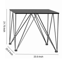 Benjara Square Glass Top End Table With V Metal Legs, Gray