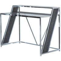 Benzara Bm229649 Glass Top Metal Frame Writing Desk With Usb Docks, Chrome & Black
