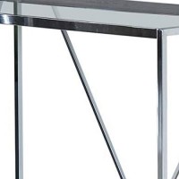 Benzara Bm229649 Glass Top Metal Frame Writing Desk With Usb Docks, Chrome & Black
