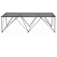 Benjara Glass Top Square Coffee Table With V Metal Legs, Gray