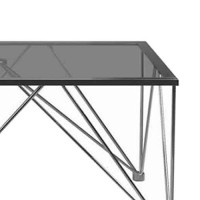 Benjara Glass Top Square Coffee Table With V Metal Legs, Gray