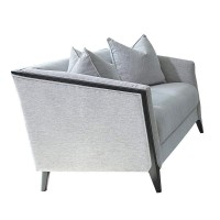 Benjara Fabric Loveseat With 2 Accent Pillows And Sloped Shelter Arms, Gray