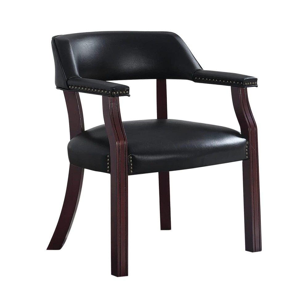 Benjara Nailhead Trim Leatherette Accent Chair With Cut Out Back, Black And Brown