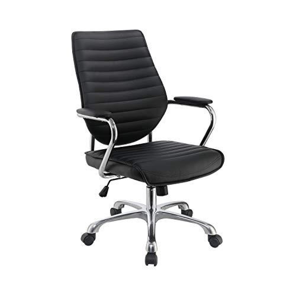 Benjara Leatherette Office Swivel Chair With Padded Arms, Black And Chrome