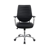 Benjara Leatherette Office Swivel Chair With Padded Arms, Black And Chrome