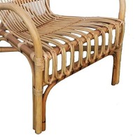 Benjara Handcrafted Rattan Frame Arm Chair, Brown