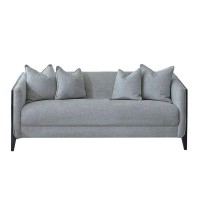 Benjara Fabric Sofa With 4 Accent Pillows And Sloped Shelter Arms, Gray