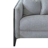 Benjara Fabric Sofa With 4 Accent Pillows And Sloped Shelter Arms, Gray