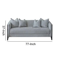 Benjara Fabric Sofa With 4 Accent Pillows And Sloped Shelter Arms, Gray