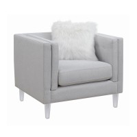Benjara Fabric Chair With 1 Faux Fur Pillow And Acrylic Tapered Legs, Gray