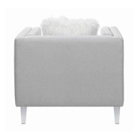 Benjara Fabric Chair With 1 Faux Fur Pillow And Acrylic Tapered Legs, Gray