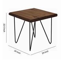 Benjara Square Wooden Top End Table With Metal Hairpin Legs, Brown