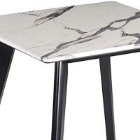 Benjara Square Faux Marble Top End Table With Angled Wooden Legs, White