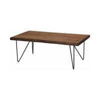 Benjara Rectangular Wooden Top Coffee Table With Metal Hairpin Legs, Brown