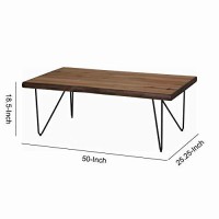 Benjara Rectangular Wooden Top Coffee Table With Metal Hairpin Legs, Brown