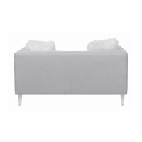 Benjara Fabric Loveseat With 2 Faux Fur Pillows And Acrylic Tapered Legs, Gray