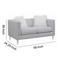 Benjara Fabric Loveseat With 2 Faux Fur Pillows And Acrylic Tapered Legs, Gray