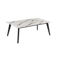 Benjara Rectangular Faux Marble Top Coffee Table With Angled Wooden Legs, White