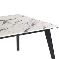 Benjara Rectangular Faux Marble Top Coffee Table With Angled Wooden Legs, White