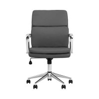 Benjara Mid Back Adjustable Leatherette Office Chair, Gray And Chrome