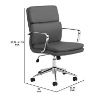 Benjara Mid Back Adjustable Leatherette Office Chair, Gray And Chrome