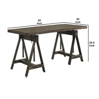 Benzara Bm229646 Wood & Metal Frame Adjustable Writing Desk With Canted Base, Brown