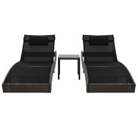 vidaXL Sun Loungers 2 pcs with Table Poly Rattan and Textilene Brown 44892