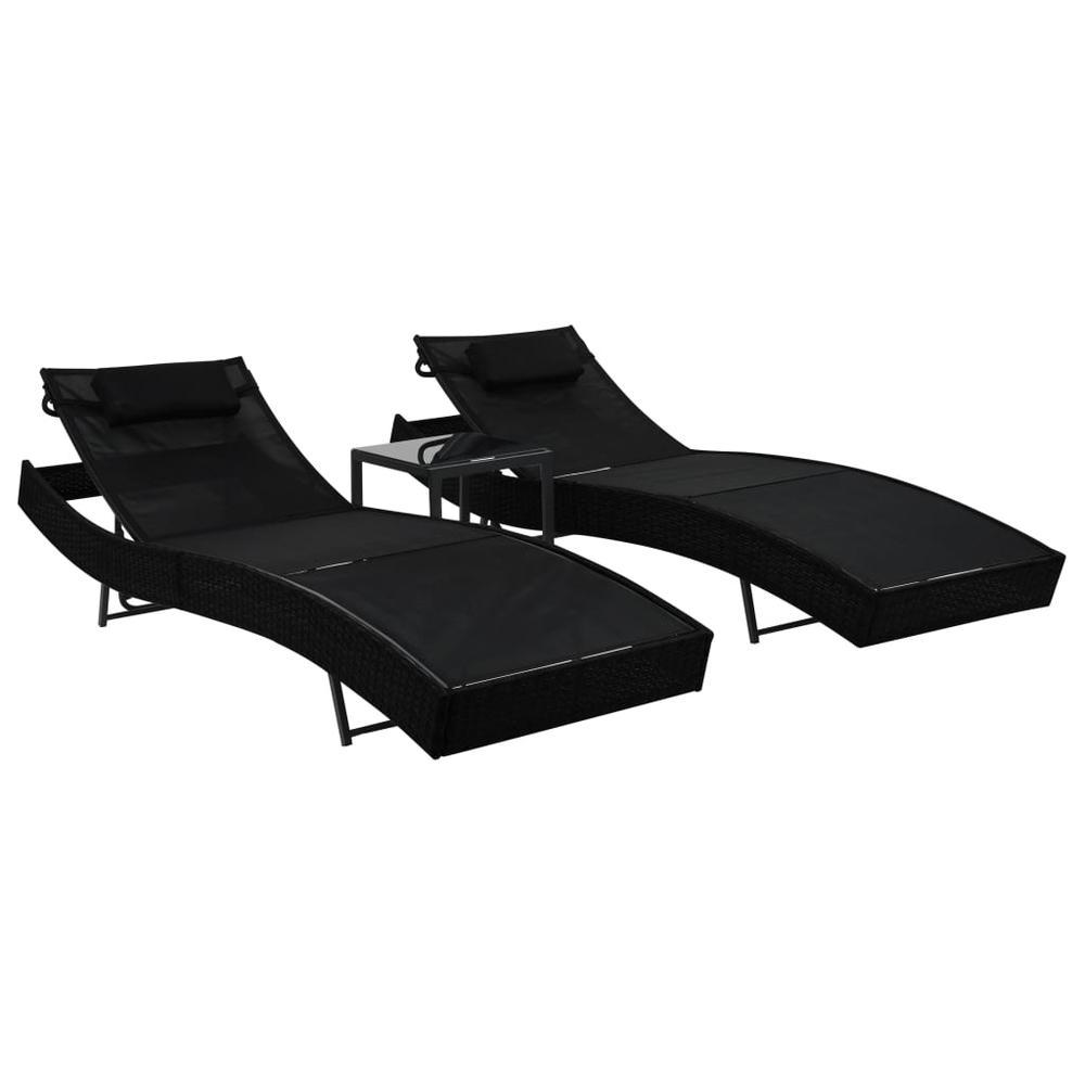 vidaXL Sun Loungers 2 pcs with Table Poly Rattan and Textilene Black 44893