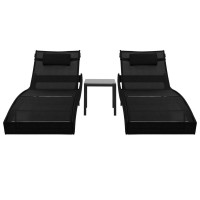 vidaXL Sun Loungers 2 pcs with Table Poly Rattan and Textilene Black 44893