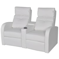 vidaXL Sofa, Recliner 2 Seat Sofa with Adjustable Backrest, Accent Living Room Chair for Home Theater Cinema, Artificial Leather White