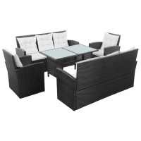 Vidaxl Patio Furniture Set 5 Piece, Patio Conversation Set With Cushions, Outdoor Sectional Sofa With Coffee Table, Wicker Furniture, Poly Rattan Black