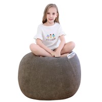 Sanmadrola Stuffed Animal Storage Bean Bag Chair Cover (No Filler) For Kids .Soft Premium Corduroy Stuffable Beanbag For Organizing Children Plush Toys Or Memory Foam Small 100L (Warm Grey)