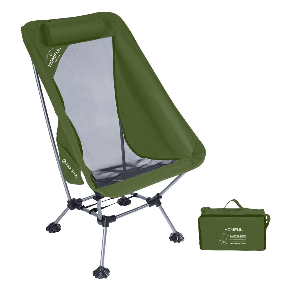 Hitorhike Camping Chair With Nylon Mesh And Comfortable Headrest Ultralight High Back Folding Portable Compact For Camping, Hiking, Backpacking, Picnic, Festival, Family Road Trip(Green)