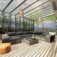 vidaXL 10 Piece Garden Lounge Set with Cushions Poly Rattan Gray 48309