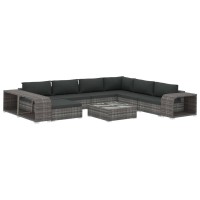 vidaXL 10 Piece Garden Lounge Set with Cushions Poly Rattan Gray 48309