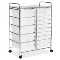 Relax4Life Storage Drawer Carts W/15-Drawer,Rolling Wheels Semi-Transparent Multipurpose Mobile Rolling Utility Cart For School, Office, Home, Beauty Salon Storage Organizer Cart (Clear)