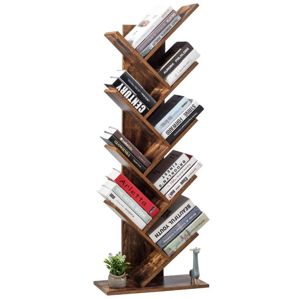 Tangkula 55-Inch Tree Bookshelf, 9-Shelf Free Standing Tree Bookcase, Bookshelves for Home Living Room Office Children? Room, Display Stand for CDs/Albums/Books, w/Anti-toppling Device (Rustic Brown)