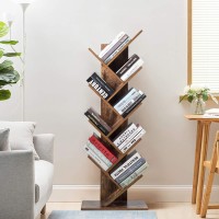 Tangkula 55-Inch Tree Bookshelf, 9-Shelf Free Standing Tree Bookcase, Bookshelves for Home Living Room Office Children? Room, Display Stand for CDs/Albums/Books, w/Anti-toppling Device (Rustic Brown)