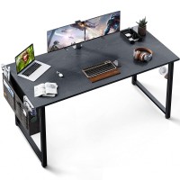 Odk Computer Writing Desk 55 Inch, Sturdy Home Office Table, Work Desk With A Storage Bag And Headphone Hook, Espresso Gray