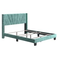 Boyd Sleep Valencia Velvet Upholstered Platform Bed Frame Aqua Queen