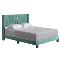 Boyd Sleep Valencia Velvet Upholstered Platform Bed Frame Aqua Queen