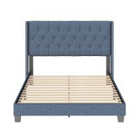 Boyd Sleep Mia Linen Panel Upholstered Platform Bed Frame  Blue  Queen