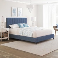 Boyd Sleep Leah Linen Panel Upholstered Platform Bed Frame  Blue  Full