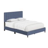 Boyd Sleep Leah Linen Panel Upholstered Platform Bed Frame  Blue  Full