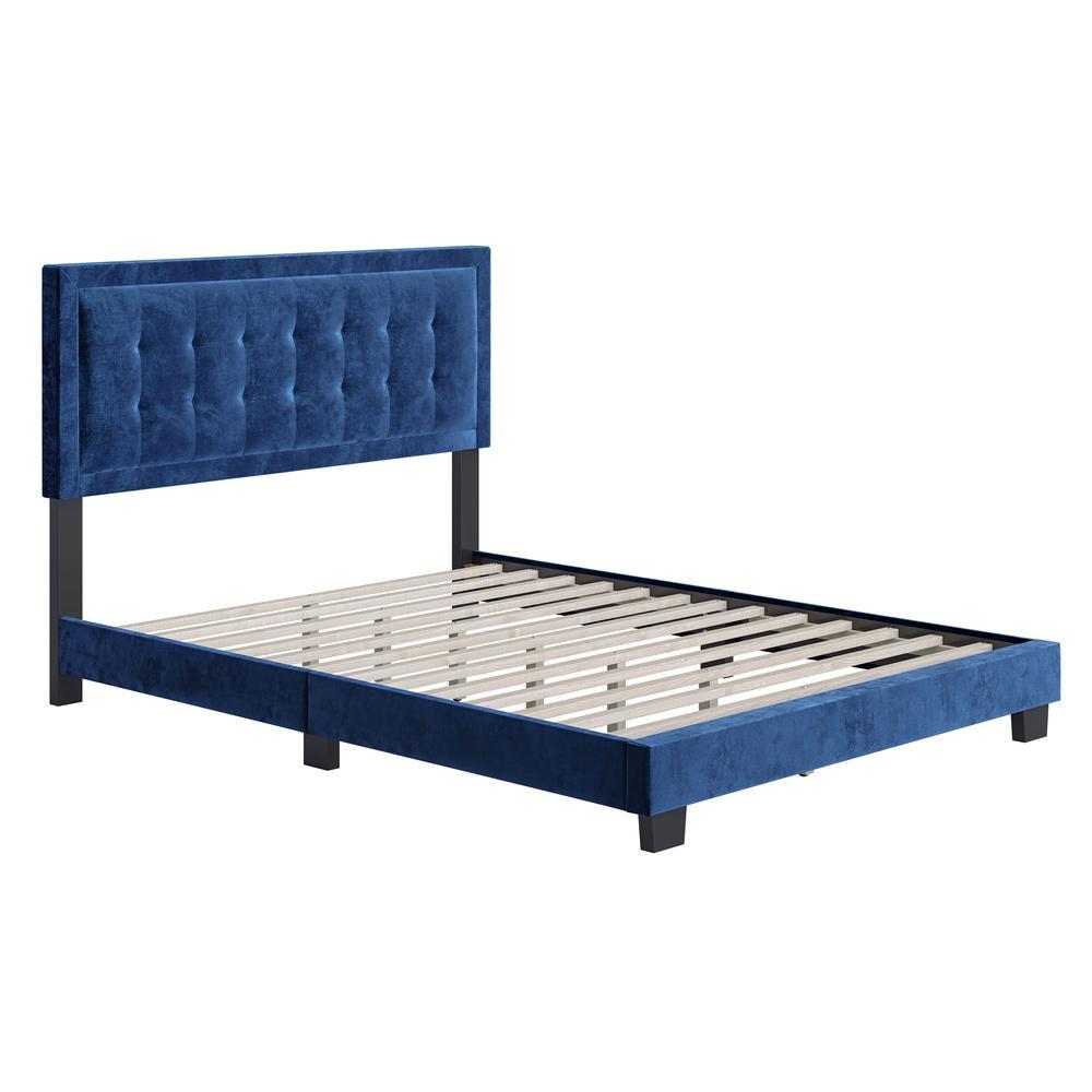 Boyd Sleep Pisa Velvet Upholstered Platform Bed Frame Blue Full