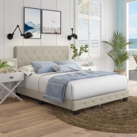 Boyd Sleep Chloe Linen Upholstered Platform Bed Frame  Beige Full  Beige