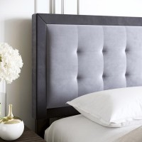 Boyd Sleep Pisa Velvet Upholstered Platform Bed Frame  Grey  Full