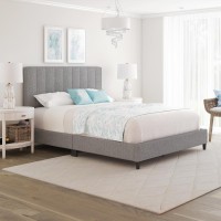 Boyd Sleep Leah Linen Panel Upholstered Platform Bed Frame  Grey  Full