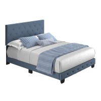 Boyd Sleep Chloe Linen Upholstered Platform Bed Frame  Blue  Queen