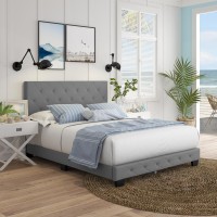 Boyd Sleep Chloe Linen Upholstered Platform Bed Frame  Gray  Queen